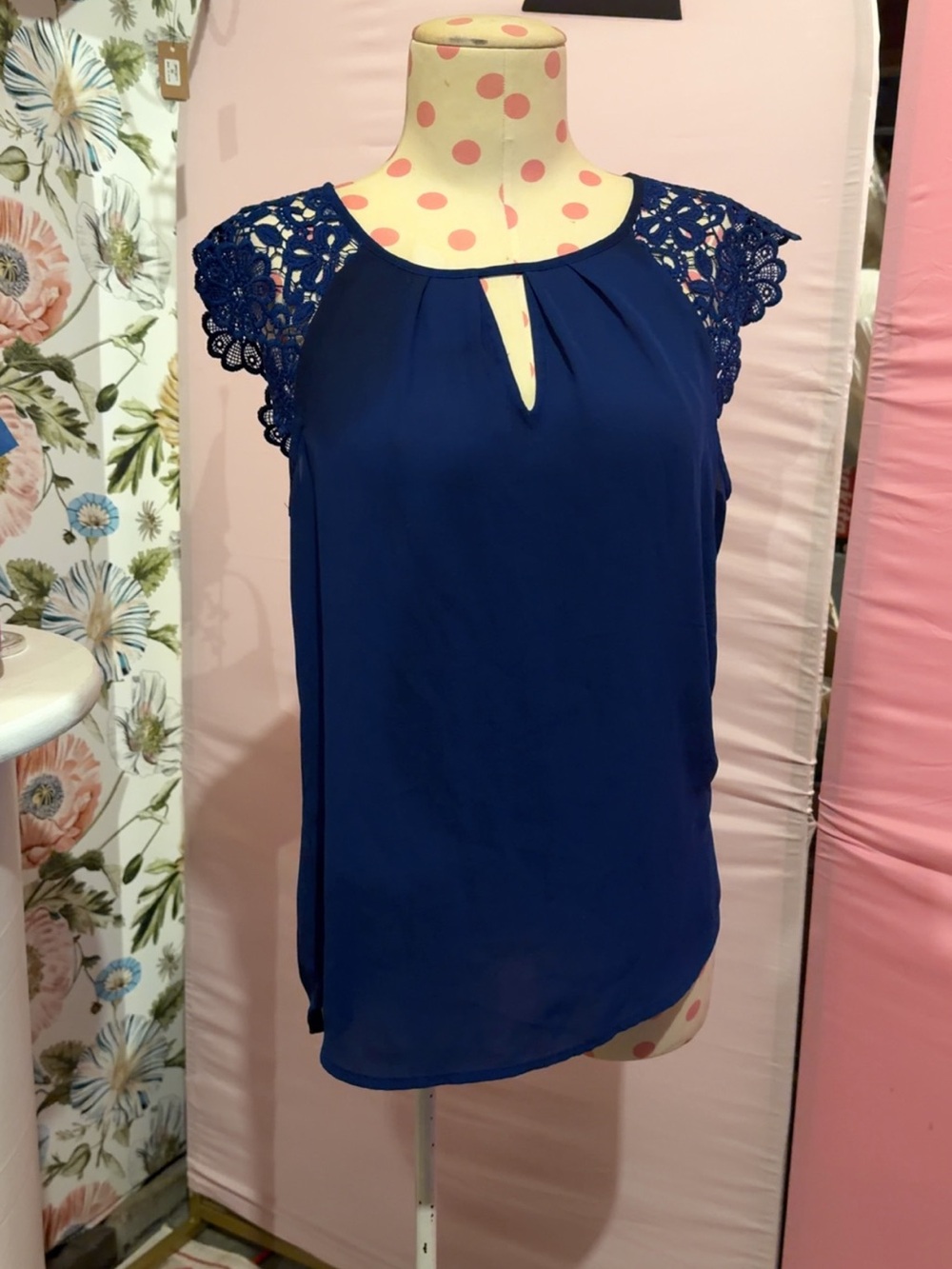 Express Navy Lace Cap Sleeve Keyhole Camisole